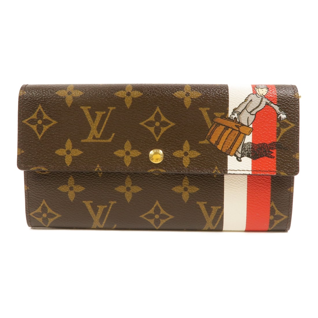 Louis Vuitton Sarah M60034 Monogram Groom Wallet Brown Red: Louis Vuitton Sarah M60034 Monogram Groom Wallet Brown Red A Louis Vuitton Portefeuille Sarah wallet in Monogram Groom Brown Red, featuring a hook button closure and an interior zip pocket. The wallet
