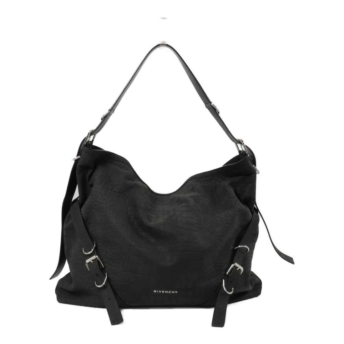 Givenchy Voyou Large Calfskin Shoulder Bag with Strap: Givenchy Voyou Large Calfskin Shoulder Bag with Strap A Givenchy Voyou large shoulder bag crafted in calfskin (cowhide) leather. It features a gray x gray colorway, an inside zip pocket, and comes wit