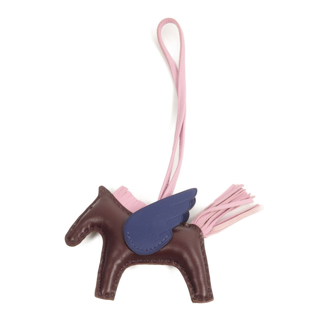 HERMES Rodeo Pegase PM bag charm Milo Swift leather: HERMES Rodeo Pegase PM bag charm Milo Swift leather Hermes Rodeo Pegase PM charm in Milo/Swift leather, presented in Rouge Sellier, Brown, and Pink tones. This women's charm is made in France and come
