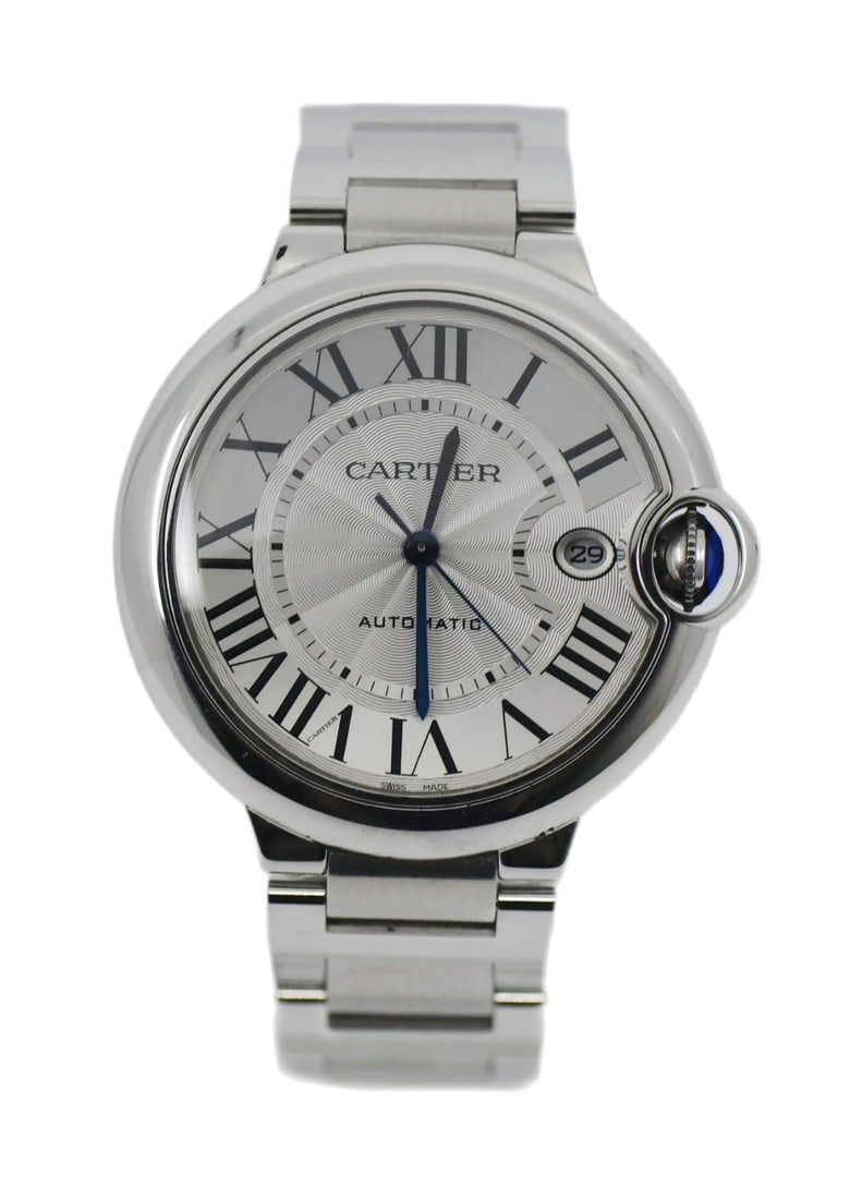 Cartier Ballon Bleu 40mm automatic wristwatch stainless steel WSBB0040: Cartier Ballon Bleu 40mm automatic wristwatch stainless steel WSBB0040 Cartier Ballon Bleu stainless steel wristwatch with a silver guilloche dial, Roman numeral indices, and a round polished case. It