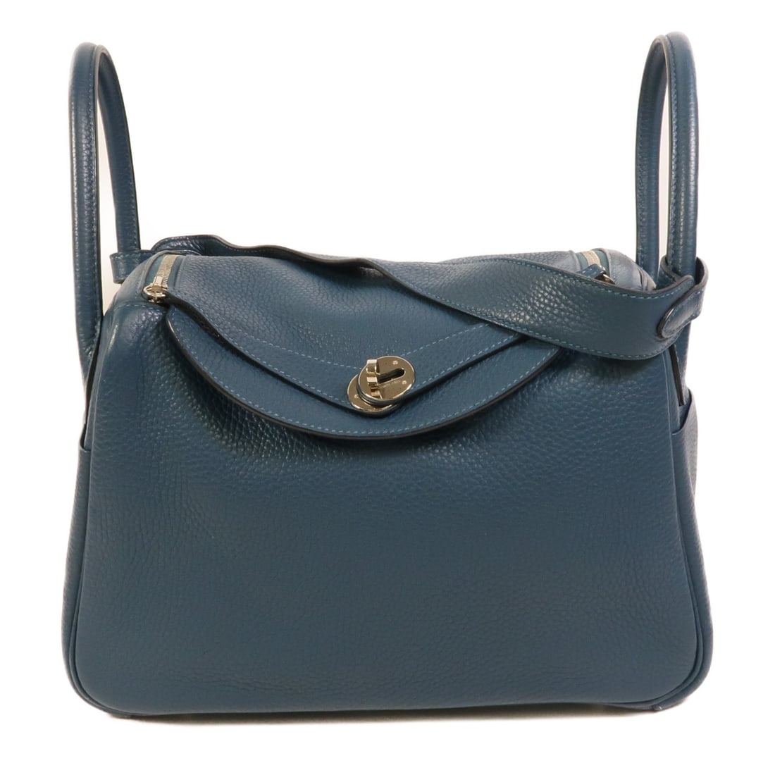 Hermes Lindy 30 Clemence Leather 2Way Shoulder Handbag Colvert PHW: Hermes Lindy 30 Clemence Leather 2Way Shoulder Handbag Colvert PHW Hermes Lindy 30 2Way Shoulder Hand Bag in Colvert blue, made from Taurillon Clemence and calfskin. This women's bag is made in France
