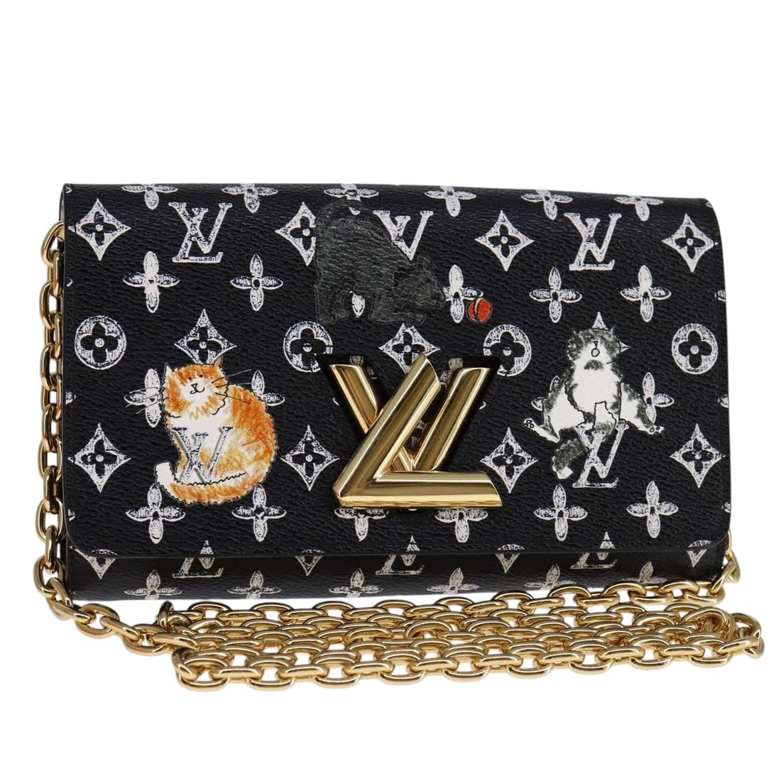 Louis Vuitton M63888 Catgram Monogram Canvas Chain Wallet Black: Louis Vuitton M63888 Catgram Monogram Canvas Chain Wallet Black Louis Vuitton Portefeuille Chain Wallet in Monogram/Black Monogram Canvas. This wallet is in excellent condition with no remarkable scra