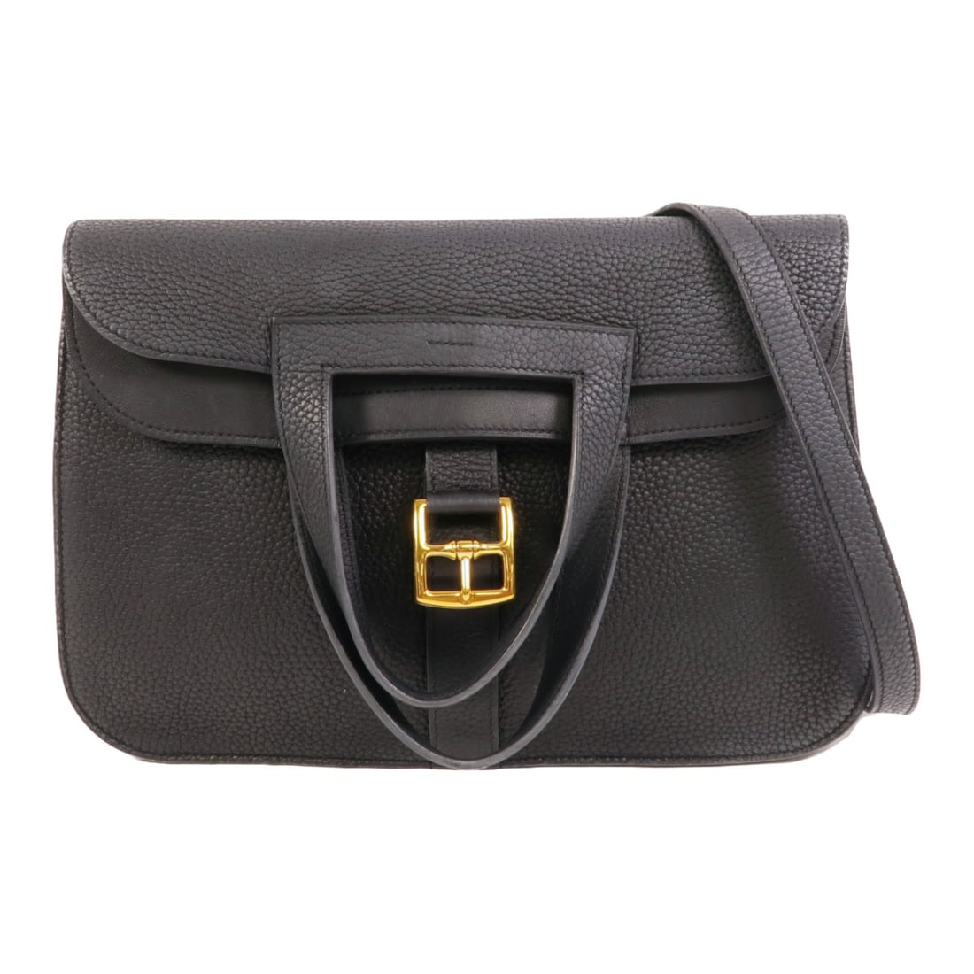 Hermes Halzan 31 Clemence 2 Way Shoulder Bag Blue Nuit: Hermes Halzan 31 Clemence 2 Way Shoulder Bag Blue Nuit Hermes Halzan 31 2-way shoulder handbag in Taurillon Clemence and calfskin (cowhide), presented in Blue Nuit with black frame color. It features 
