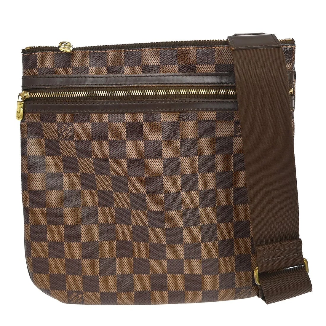 Louis Vuitton Bosphore Pochette Brown Canvas Shoulder Bag: Louis Vuitton Bosphore Pochette Brown Canvas Shoulder Bag Louis Vuitton Bosphore Pochette in Damier Ebene canvas, presented as a unisex bag in brown. Made in France, this piece measures 26 cm x 25 cm 