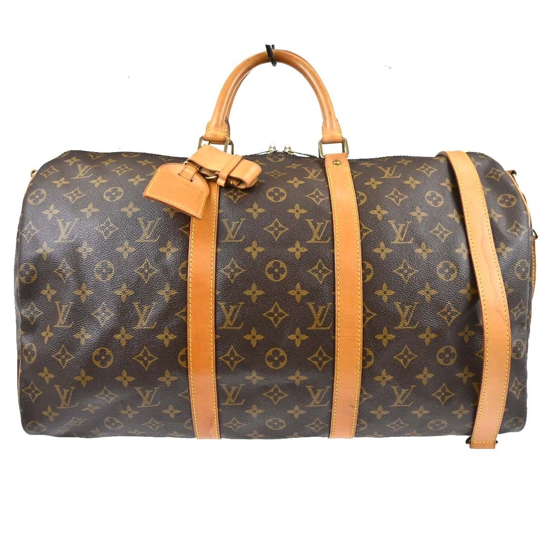 Louis Vuitton Keepall Bandouliere 50 Monogram Travel Bag M41416: Louis Vuitton Keepall Bandouliere 50 Monogram Travel Bag M41416 Vintage Louis Vuitton Keepall 50 Bandouliere travel handbag in brown Monogram canvas with leather trim and double handles. This unisex b