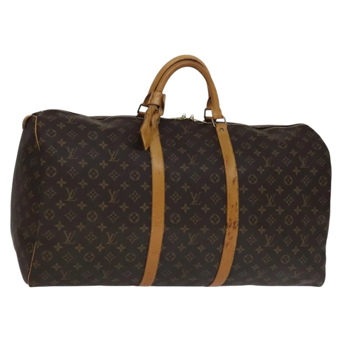Louis Vuitton Keepall Canvas Travel Bag 60cm x 30cm x 26cm: Louis Vuitton Keepall Canvas Travel Bag 60cm x 30cm x 26cm This Louis Vuitton Keepall Bag features the iconic monogram canvas in brown and is designed for unisex use. The bag shows visible signs of we