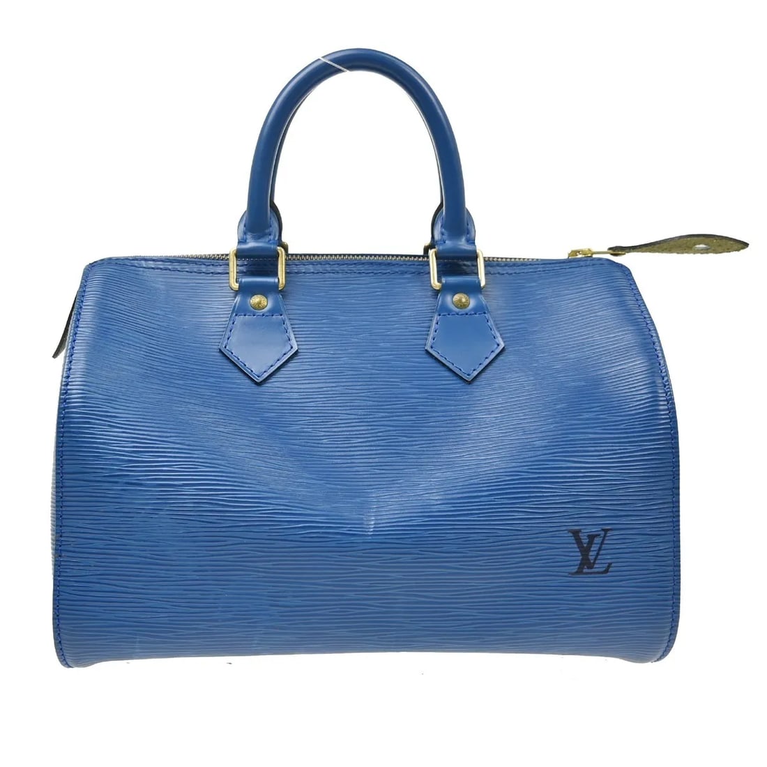 Blue Epi Leather Handbag Louis Vuitton Speedy: Blue Epi Leather Handbag Louis Vuitton Speedy Louis Vuitton Speedy handbag in blue Epi leather, designed for women and made in France. The bag measures 27.5 cm x 19.5 cm x 15.5 cm and is described as 