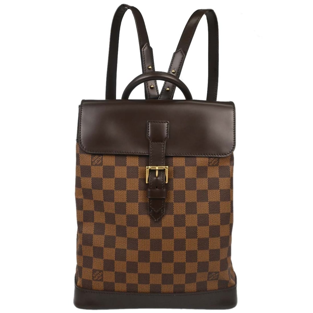Louis Vuitton Soho Damier Canvas Backpack N51132 Brown: Louis Vuitton Soho Damier Canvas Backpack N51132 Brown Louis Vuitton Damier Soho Backpack in medium size, made from Damier canvas with leather details. It features a buckle closure, brown Ebene exteri