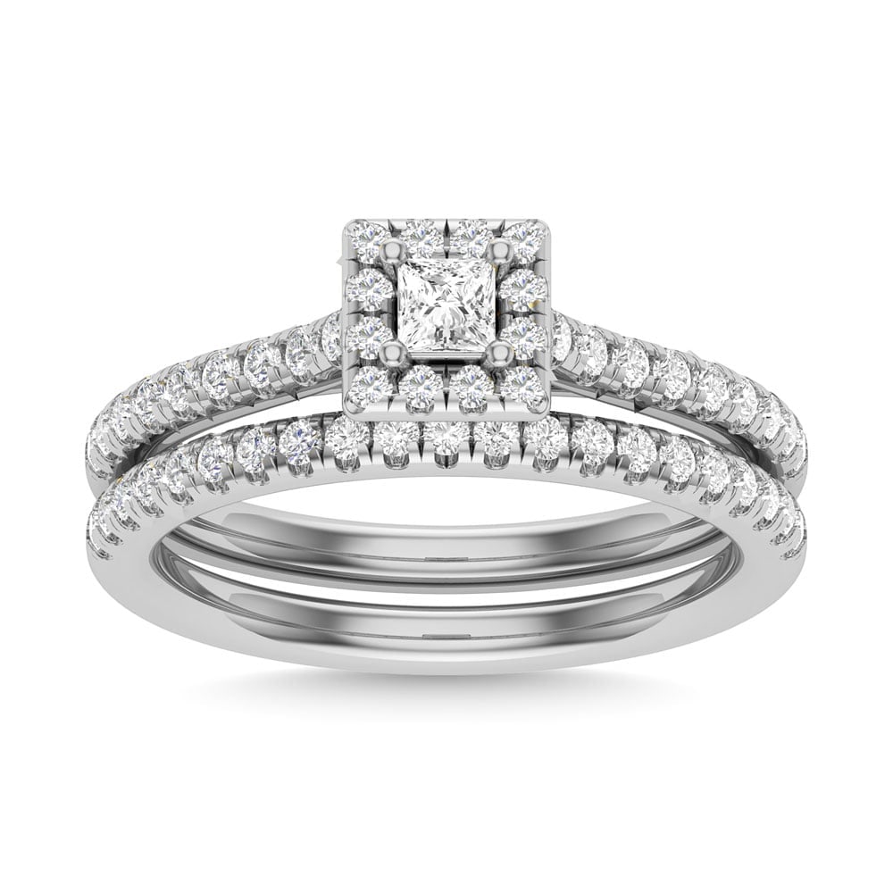 Diamond 3/4 Ct.Tw. Princess Cut Bridal Ring in 14K White Gold: Diamond 3/4 Ct.Tw. Princess Cut Bridal Ring in 14K White Gold Diamond 3/4 Ct.Tw. Princess Cut Bridal Ring in 14K White Gold 14k White Gold Stone Color: G-h Stone Clarity: I2 Each ring is presented in 