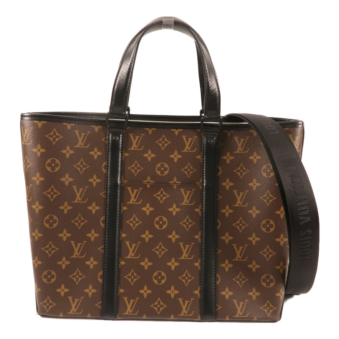 Louis Vuitton M45734 Weekend Tote Monogram Macassar Shoulder Bag: Louis Vuitton M45734 Weekend Tote Monogram Macassar Shoulder Bag A Louis Vuitton LV Weekend Tote Shoulder Bag, model M45734, in Brown x Brown/Black. It is made from Monogram Macassar x PVC coated canv