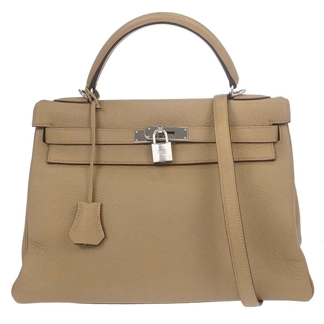 Hermes Kelly 32 Retourne Trench Taurillon Clemence 2way Satchel: Hermes Kelly 32 Retourne Trench Taurillon Clemence 2way Satchel Hermes Kelly 32 Retourne 2-way handbag in Trench Taurillon Clemence leather. This women's satchel features a turn-lock flap closure, top