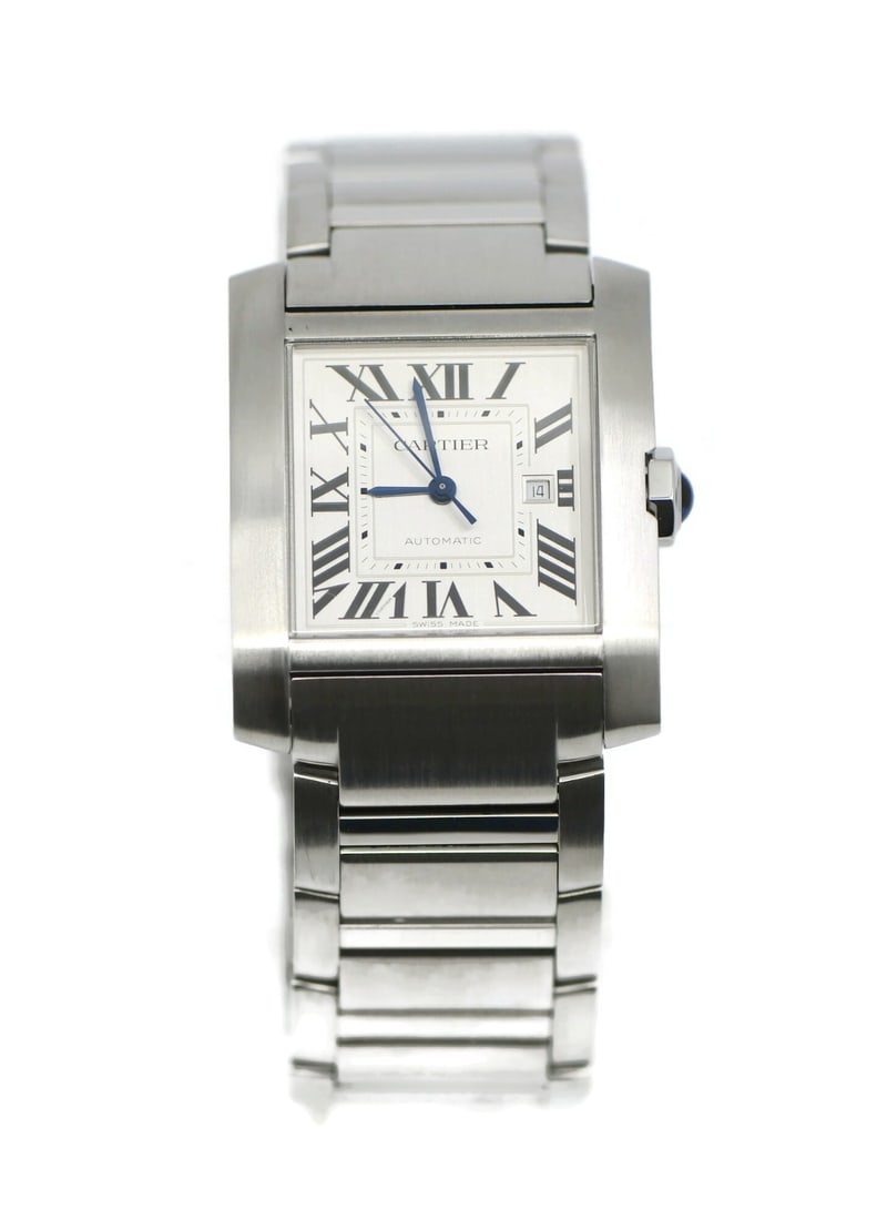 Cartier WSTA0067 Tank Francaise LM Stainless Steel Wristwatch: Cartier WSTA0067 Tank Francaise LM Stainless Steel Wristwatch Pre-owned Cartier Tank Francaise LM wristwatch with a rectangular case and bracelet design. This Swiss Made automatic watch features a sil