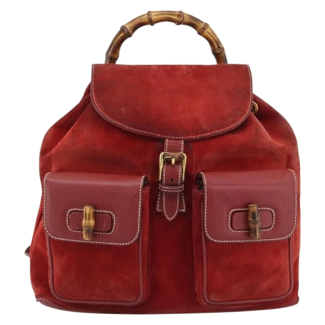 Gucci Vintage Bamboo red suede shoulder bag: Gucci Vintage Bamboo red suede shoulder bag Gucci Vintage Bamboo is a female handbag in red suede, made in Italy. It measures 30 cm x 27 cm x 9 cm. The bag is described as being in fair condition with