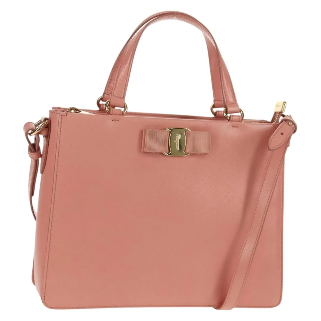 Pink Leather Handbag Salvatore Ferragamo Vala: Pink Leather Handbag Salvatore Ferragamo Vala This pre-owned Salvatore Ferragamo Vala handbag for women features a pink leather exterior with a compact silhouette. It is in very good condition with mi