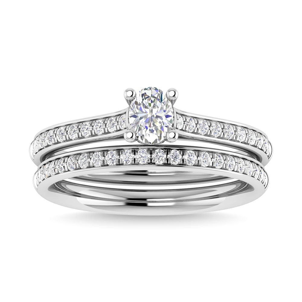 Diamond 3/4 Ct.Tw. Oval Shape Bridal Ring in 14K White Gold: Diamond 3/4 Ct.Tw. Oval Shape Bridal Ring in 14K White Gold 14k White Gold Stone Color: G-h Stone Clarity: I1 Each ring is presented in standard size 6.5. Complimentary resizing is available between s