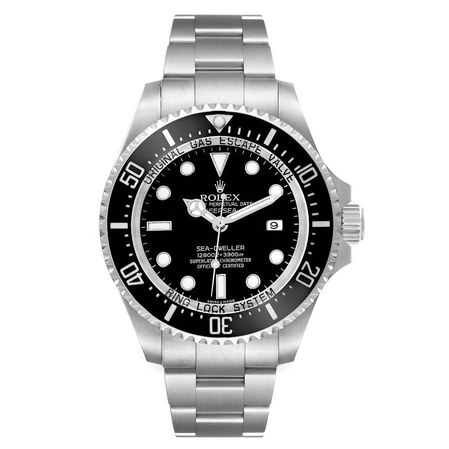 2016 Oyster Bracelet Rolex Sea-Dweller Deepsea Ref 116660 Black Dial Watch: 2016 Oyster Bracelet Rolex Sea-Dweller Deepsea Ref 116660 Black Dial Watch This Rolex Sea-Dweller Deepsea features a black dial and a ceramic bezel, paired with an Oyster bracelet. The watch is design