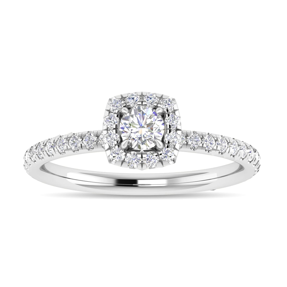 Diamond 3/4 Ct.Tw. Cushion Shape Engagement Ring in 14K White Gold: Diamond 3/4 Ct.Tw. Cushion Shape Engagement Ring in 14K White Gold 14k White Gold Stone Color: G-h Stone Clarity: I2 Each ring is presented in standard size 6.5. Complimentary resizing is available be