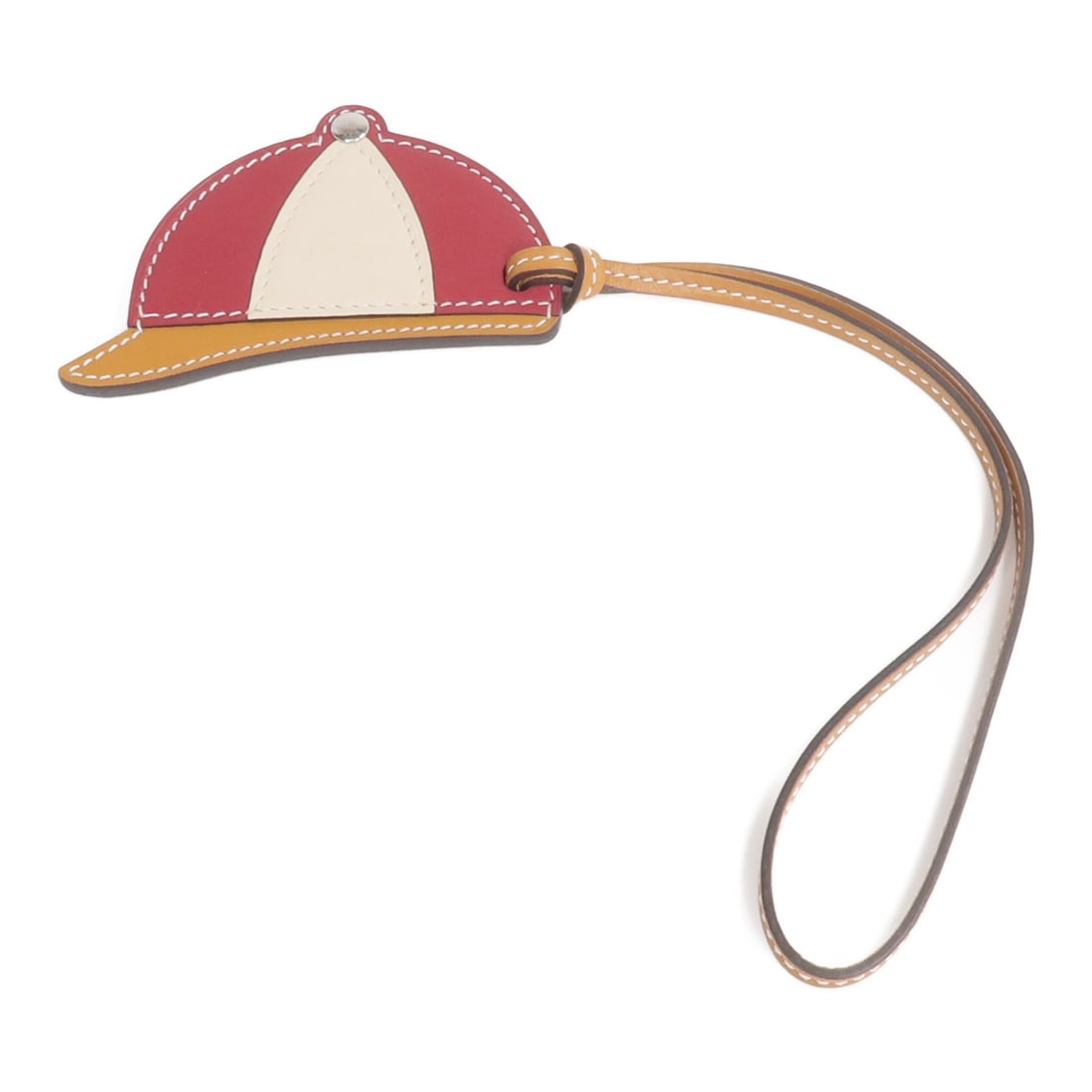 Hermes Paddock Bombe Calfskin Charm Brown Red White (1 of 9)