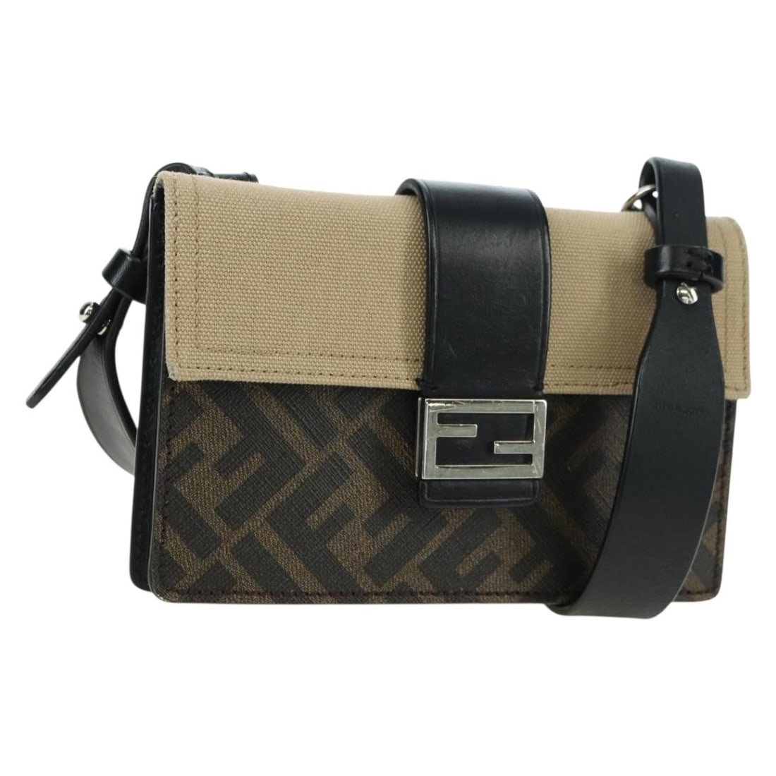 FENDI Zucca Canvas Slim Shoulder Bag Black Brown Italy (1 of 18)
