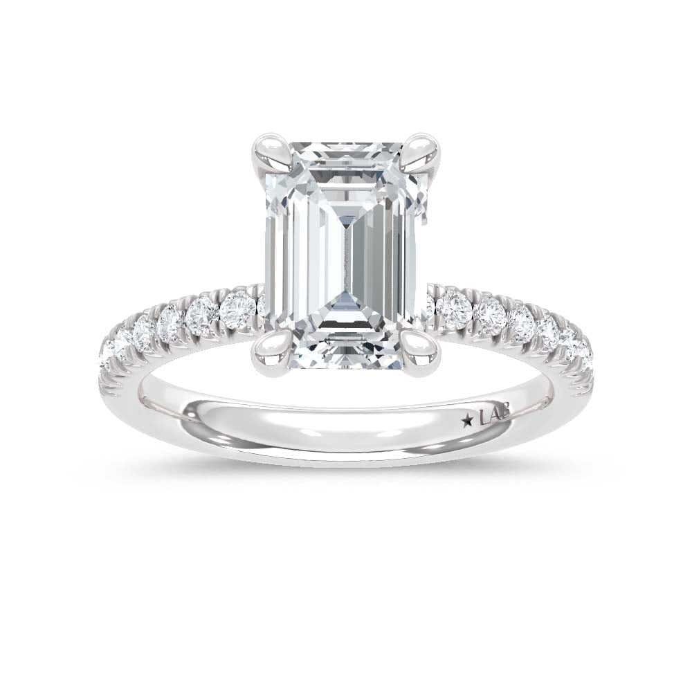 14K White Gold Lab Grown Diamond 2 1/3 Ct.Tw. Engagement Ring (Center Emerald 2 Ctw): 14K White Gold Lab Grown Diamond 2 1/3 Ct.Tw. Engagement Ring (Center Emerald 2 Ctw) Discover subtle brilliance and modern elegance with our Hidden Halo Diamond Engagement Ring. This elegant engagemen