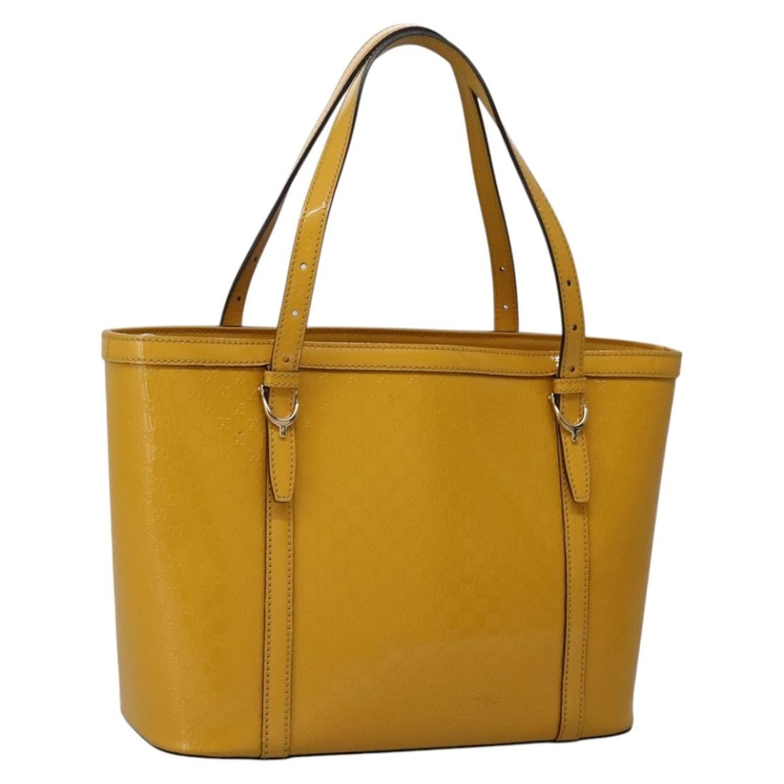 GUCCI 336776 Yellow Patent Leather Micro GG Canvas Handbag: GUCCI 336776 Yellow Patent Leather Micro GG Canvas Handbag A GUCCI women's hand bag made of patent leather and Micro Small GG canvas in yellow. It measures approximately 30 cm W x 22 cm H x 13 cm D, w