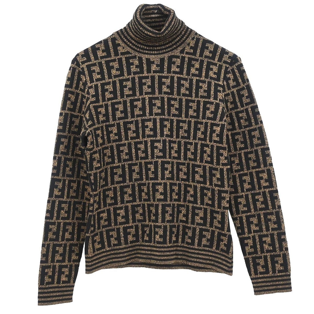 Fendi Zucca Wool Turtleneck Top Brown Women's Size 40 (1 of 11)