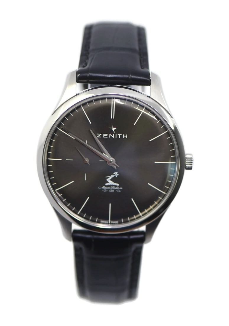 Zenith Elite Ultra Thin 40mm Stainless Steel Watch 03.2017.681 with Box and Papers: Zenith Elite Ultra Thin 40mm Stainless Steel Watch 03.2017.681 with Box and Papers Discover the elegance of the Zenith Elite Ultra Thin Wristwatch, model 03.2017.681. This sophisticated timepiece feat