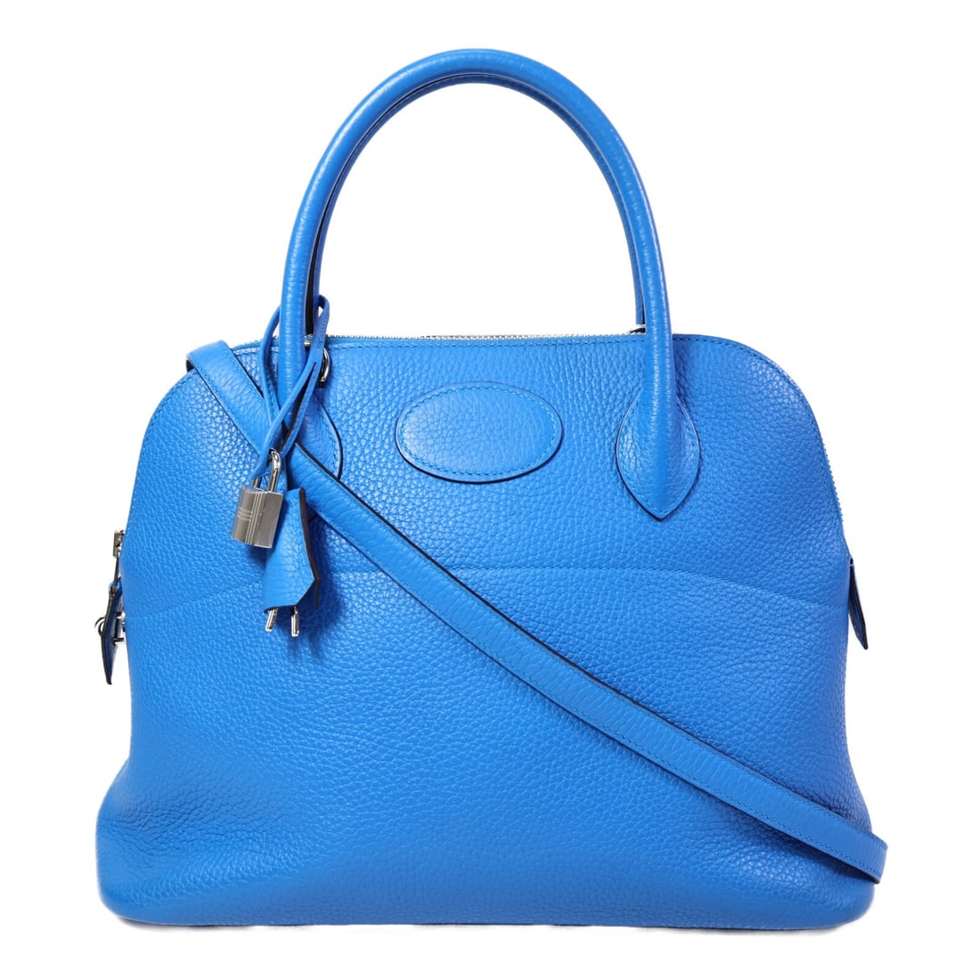 Hermes Bolide 31 Clemence Leather 2 Way Bag Bleu Hydra PHW: Hermes Bolide 31 Clemence Leather 2 Way Bag Bleu Hydra PHW A Hermes Bolide 31 2 Way Shoulder Bag in Bleu Hydra, crafted from Taurillon Clemence and calfskin. This bag features a top handle and shoulde
