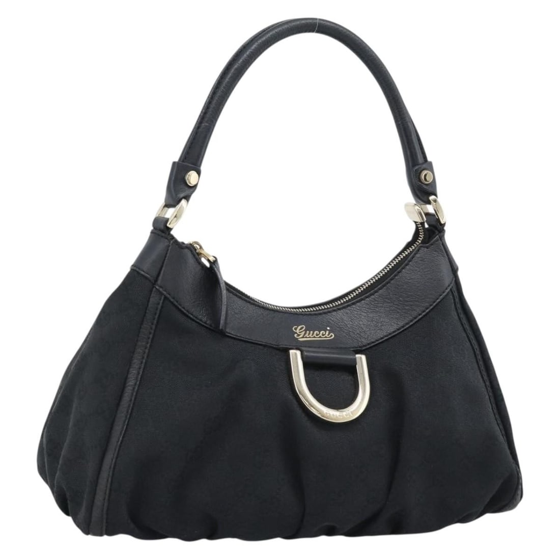 Gucci Abbey Black Gold GG Canvas Shoulder Bag 190525: Gucci Abbey Black Gold GG Canvas Shoulder Bag 190525 Gucci GG Canvas Abbey Shoulder Bag in black and gold, made in Italy. It is crafted from GG canvas and features a shoulder bag style. The bag measur