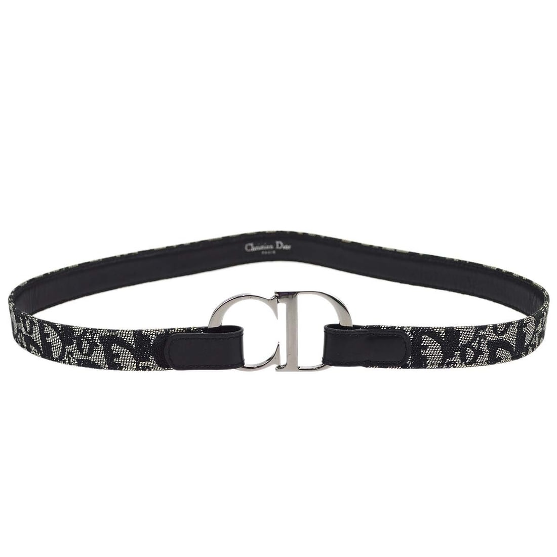 Christian Dior RI0023 Trotter belt black size 75 vintage: Christian Dior RI0023 Trotter belt black size 75 vintage Vintage Christian Dior Trotter belt for women in black with gray accents, crafted from leather and canvas. This belt is marked size 75 and made