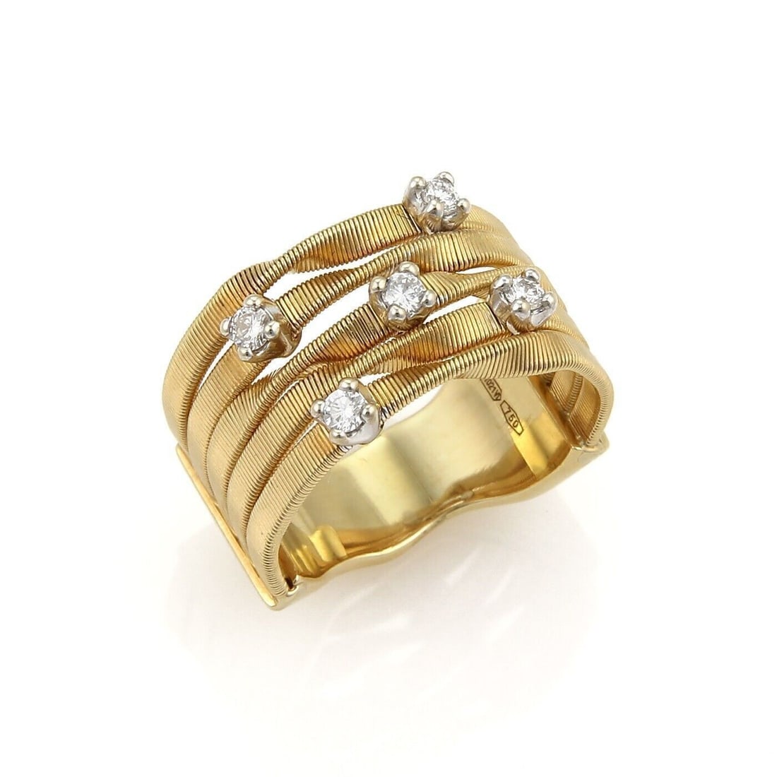 Marco Bicego Marrakech 18k Yellow Gold Diamond Statement Ring Size 7: Marco Bicego Marrakech 18k Yellow Gold Diamond Statement Ring Size 7 A Marco Bicego Marrakech diamond statement ring crafted in 18k yellow gold. The design features hand-twisted, textured multi-band s