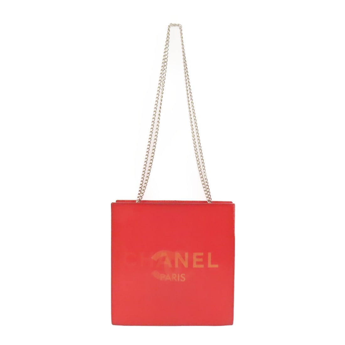 CHANEL Holographic CC PVC Shoulder Bag Red Silver Tone Hardware: CHANEL Holographic CC PVC Shoulder Bag Red Silver Tone Hardware This CHANEL shoulder bag is crafted in red PVC with a holographic CC design and red frame color. It is a women's regular-size bag made i
