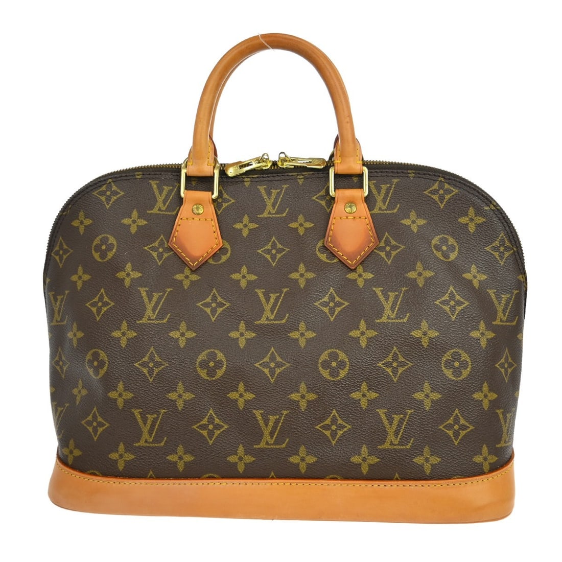 Louis Vuitton Alma Monogram Canvas Handbag M51130 Brown: Louis Vuitton Alma Monogram Canvas Handbag M51130 Brown Vintage Louis Vuitton Alma handbag in Monogram canvas with leather trim and double handles. This medium handbag features a zip closure, brown li