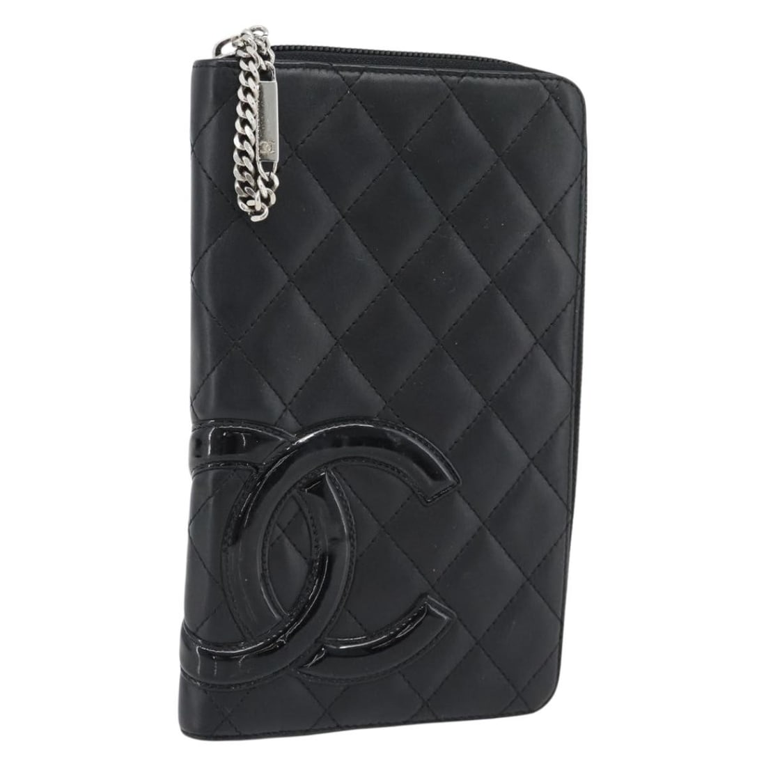 CHANEL Cambon Line Matelasse Leather Long Wallet Black Silver: CHANEL Cambon Line Matelasse Leather Long Wallet Black Silver A CHANEL Matelasse Cambon Line long wallet in black leather with silver-tone CC hardware. The wallet measures approximately W13 cm x H21 c