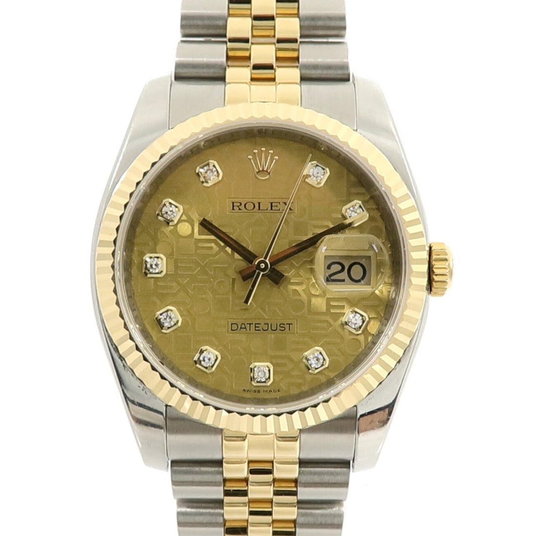 Rolex 116223G Datejust mens automatic watch 18K yellow gold steel diamond: Rolex 116223G Datejust mens automatic watch 18K yellow gold steel diamond Men's ROLEX Datejust Automatic Watch, model 116223G, with a 18K yellow gold, stainless steel, and diamond design. It features 