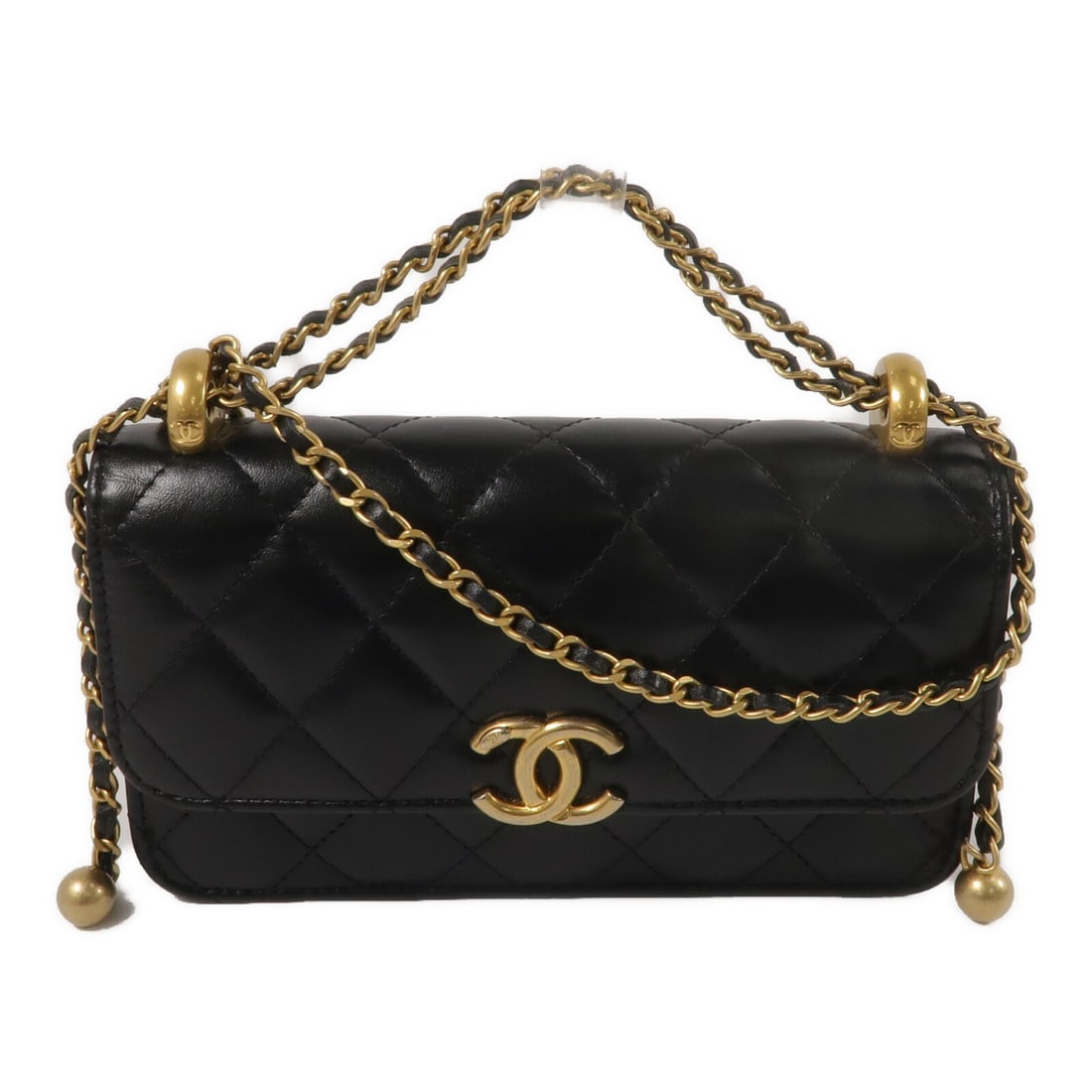 CHANEL CC 2Way Chain Shoulder Bag Black Calfskin Leather: CHANEL CC 2Way Chain Shoulder Bag Black Calfskin Leather A CHANEL CC CHW Chain Shoulder Bag in black calfskin leather with a 2-way shoulder bag design. It features a magnetic pocket, an outside open p