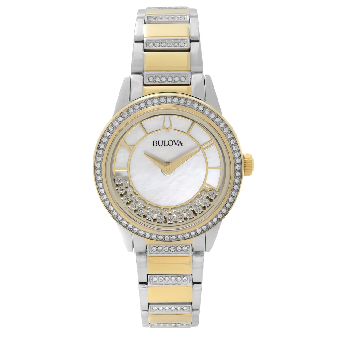 Bulova Crystal Turnstyle Ladies Watch 98L245 MOP Dial Two-Tone Steel (1 of 4)