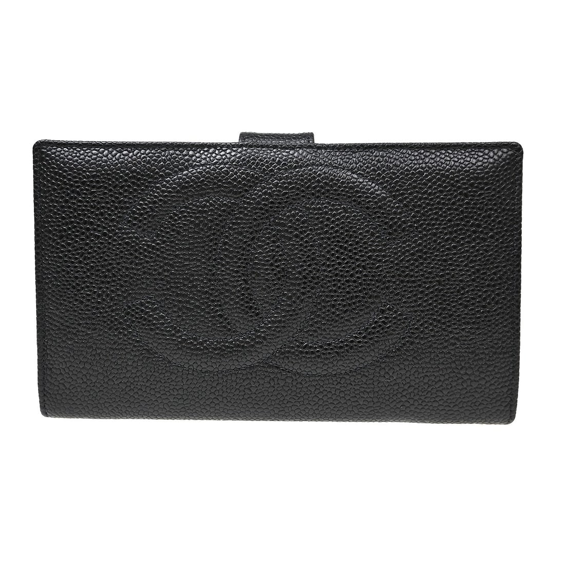 CHANEL CC Black Caviar Skin Leather Bifold Wallet: CHANEL CC Black Caviar Skin Leather Bifold Wallet Chanel long bifold wallet purse in black caviar skin leather with a CC pattern. This women's wallet features a bifold design with an organized interio