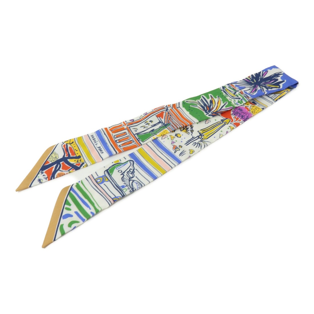 Hermes Twilly Silk Scarf White Multicolor with Box: Hermes Twilly Silk Scarf White Multicolor with Box Hermes Twilly scarf in white and multicolor silk. The item is described as pristine condition and comes with a storage box. Specifications Brand Name