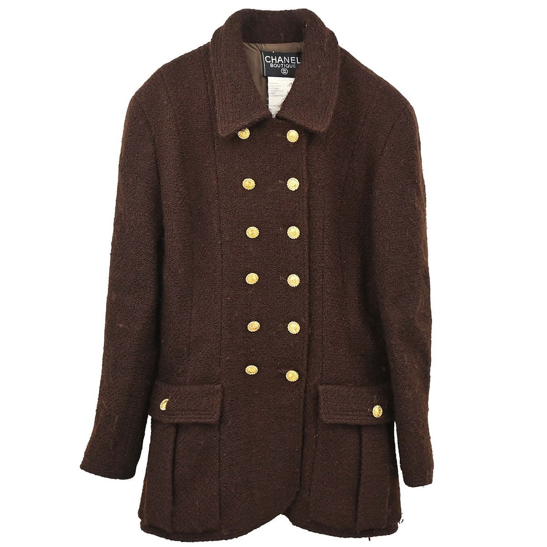 CHANEL 21654 Brown Wool Pea Coat Jacket FR 44 (1 of 15)