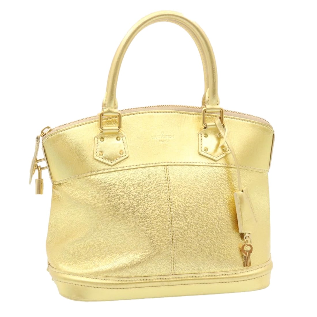 Louis Vuitton Lockit PM Suhari Leather Handbag Gold Padlock Key: Louis Vuitton Lockit PM Suhari Leather Handbag Gold Padlock Key Louis Vuitton Suhari Lockit PM handbag in gold leather with a structured silhouette and top handles. Made in France, this women's handba