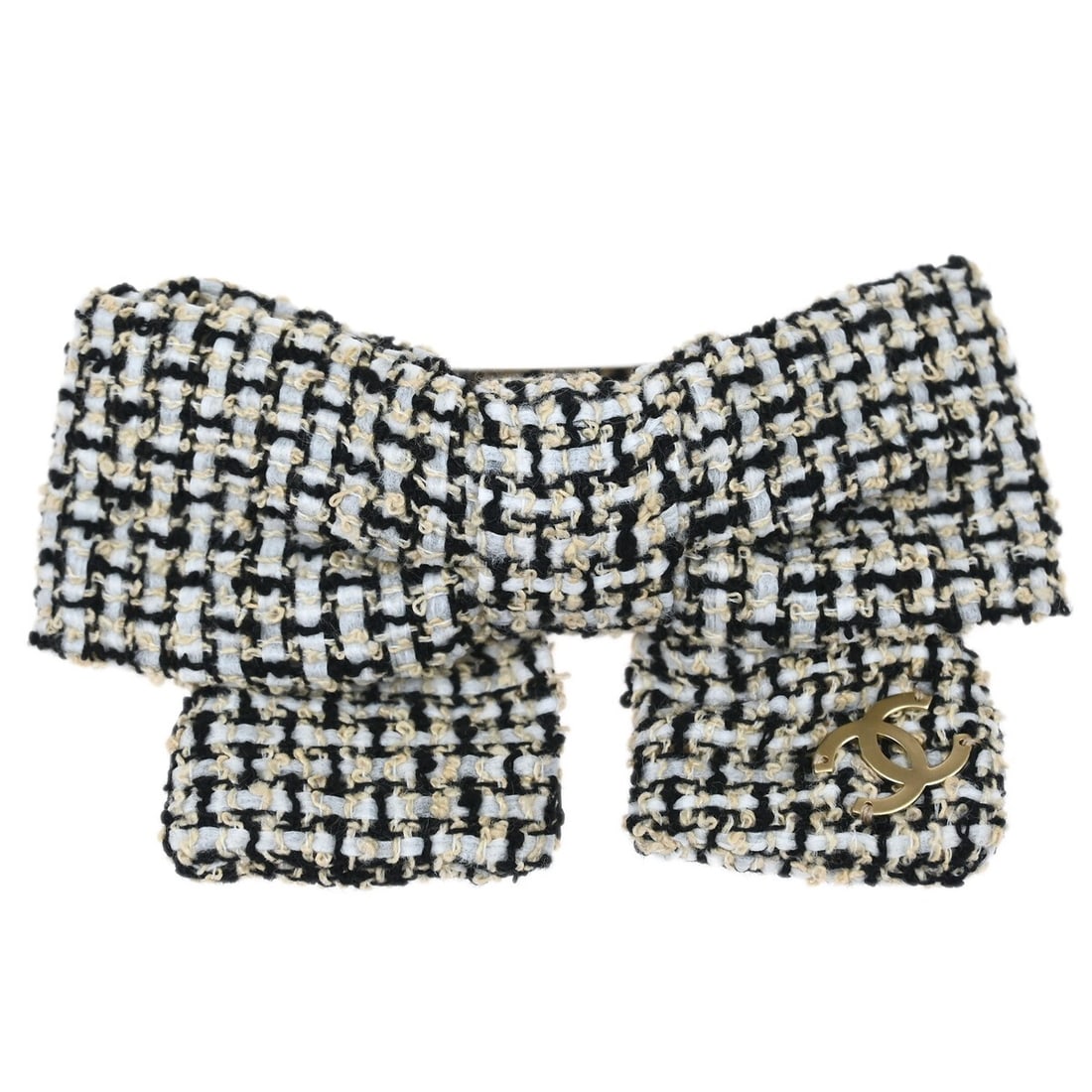 White Bow Barrette Chanel Hair Clip 14C Silver Plated: White Bow Barrette Chanel Hair Clip 14C Silver Plated Chanel barrette featuring a bow design in white with logo accents. Made in France, this women's hair clip is crafted from fabric with silver-plate