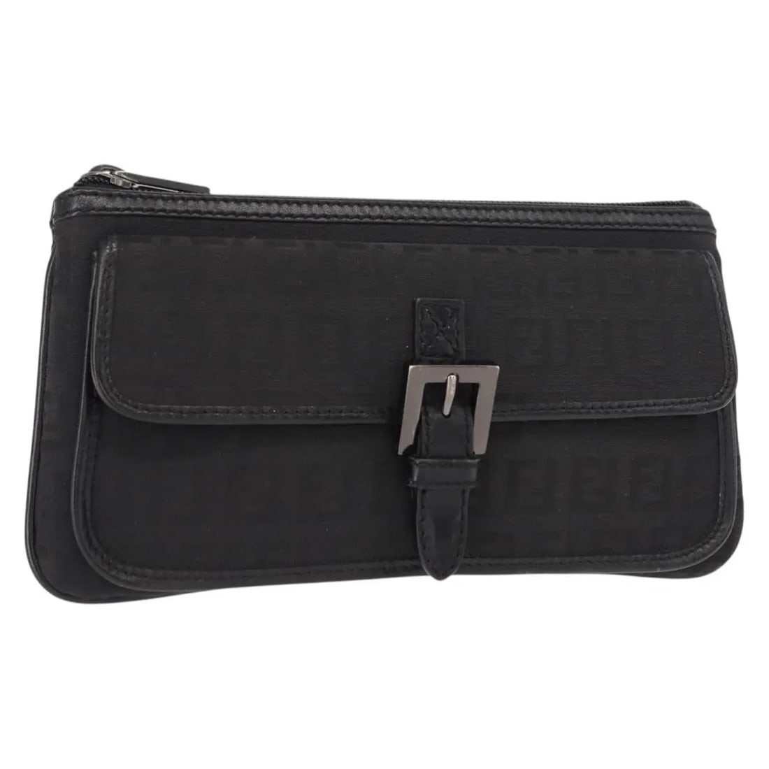 Fendi FF Logo black canvas pouch made in Italy: Fendi FF Logo black canvas pouch made in Italy This Fendi FF Logo Pouch is crafted from black canvas and features the iconic FF logo design. Designed for women, it is made in Italy and offers a stylis