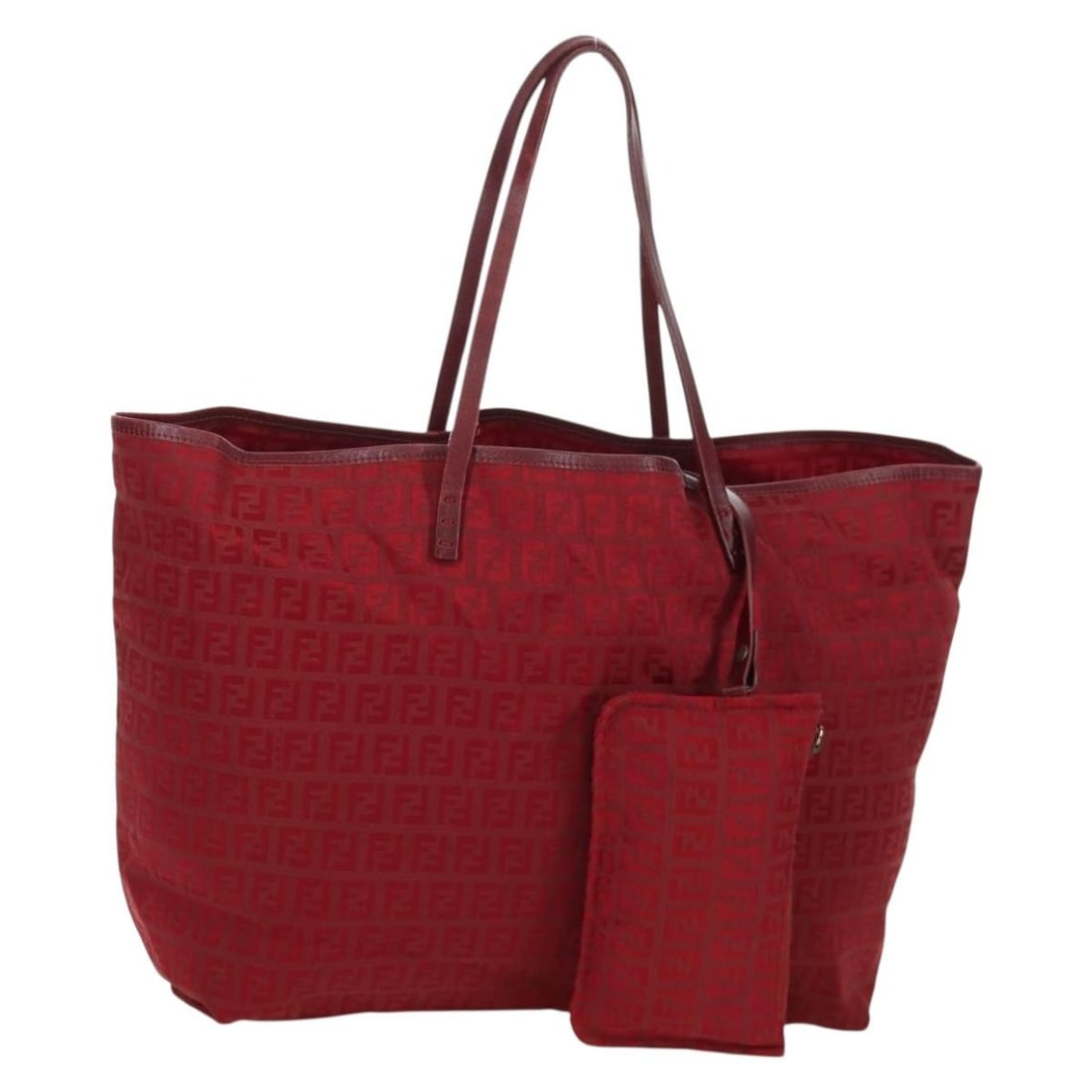 FENDI Zucchino Canvas Tote Red Gold with Dust Bag Pouch: FENDI Zucchino Canvas Tote Red Gold with Dust Bag Pouch Fendi tote bag in Zucchino canvas with a red and gold exterior. It is a women's style tote made in Italy and comes with a dust bag/pouch accesso
