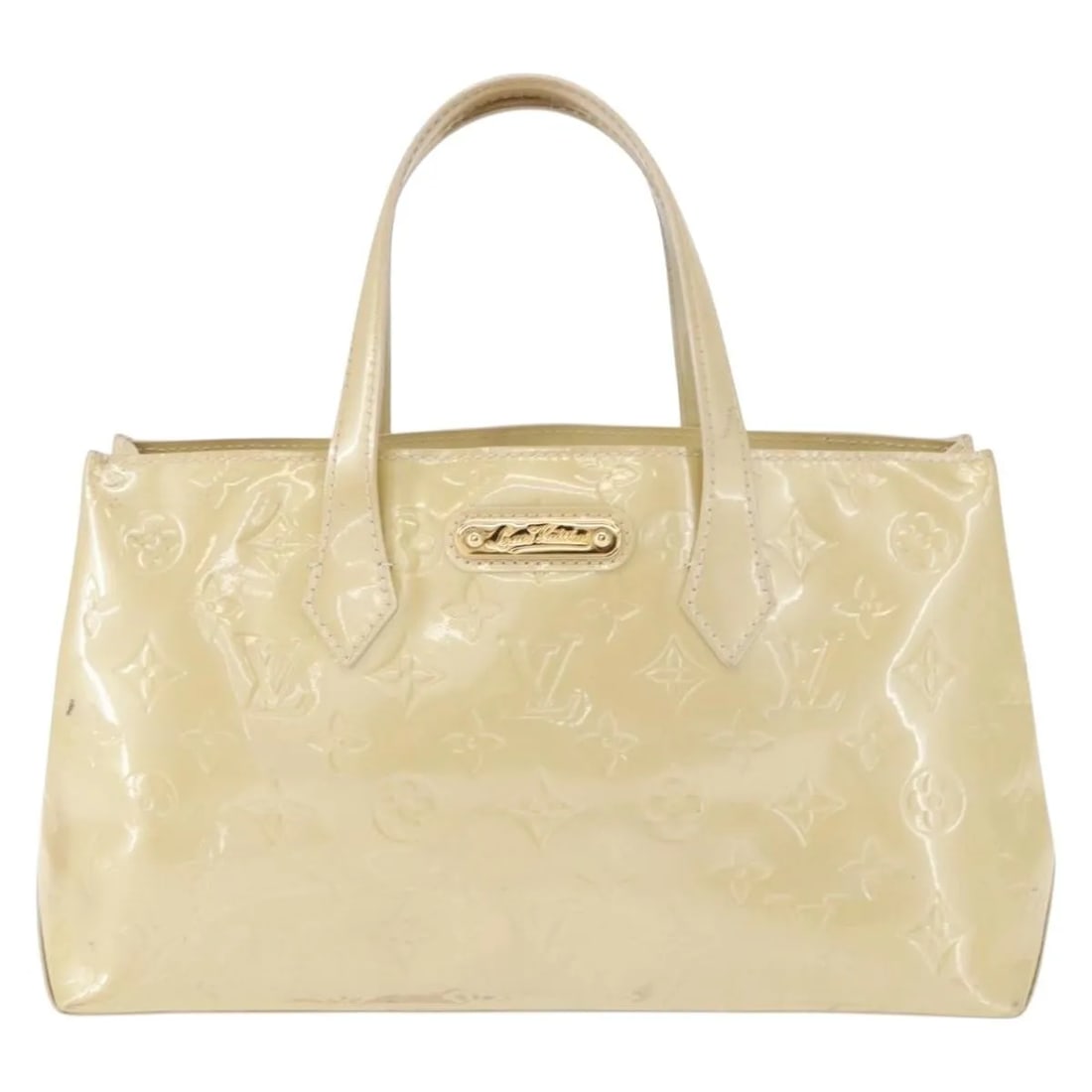 Louis Vuitton Wilshire Patent Leather Beige Women's Handbag 30cm: Louis Vuitton Wilshire Patent Leather Beige Women's Handbag 30cm This Louis Vuitton Wilshire handbag is crafted from beige patent leather with the signature Monogram Vernis finish. Designed for female