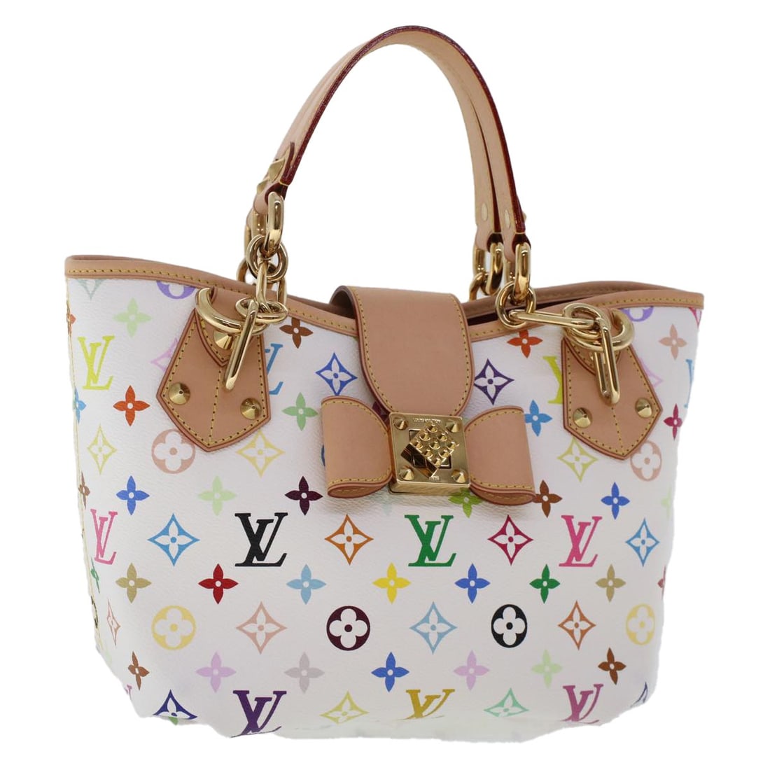 Louis Vuitton Annie MM White Monogram Multicolor Canvas Tote M40307: Louis Vuitton Annie MM White Monogram Multicolor Canvas Tote M40307 A Louis Vuitton Annie MM tote bag in White Monogram Multicolor Canvas, made in France. It comes with a dust bag and is described as 