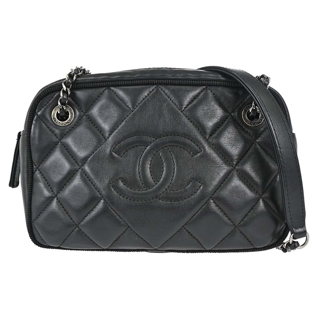 CHANEL Chain Shoulder small black quilted lambskin camera bag: CHANEL Chain Shoulder small black quilted lambskin camera bag Chanel Ballerine Camera Bag in black lambskin leather with a quilted finish and CC pattern. This small shoulder bag features a zip closure