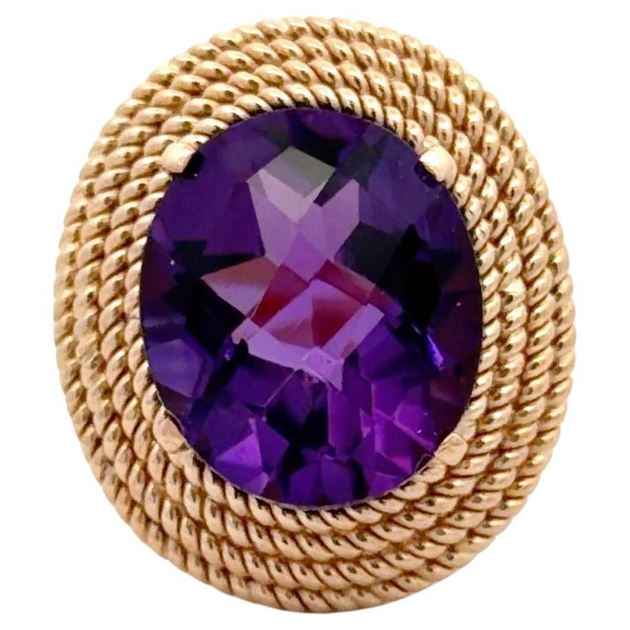 Oval Checkerboard Amethyst Statement Ring in 18K Yellow Gold 7.10 Carat (1 of 14)