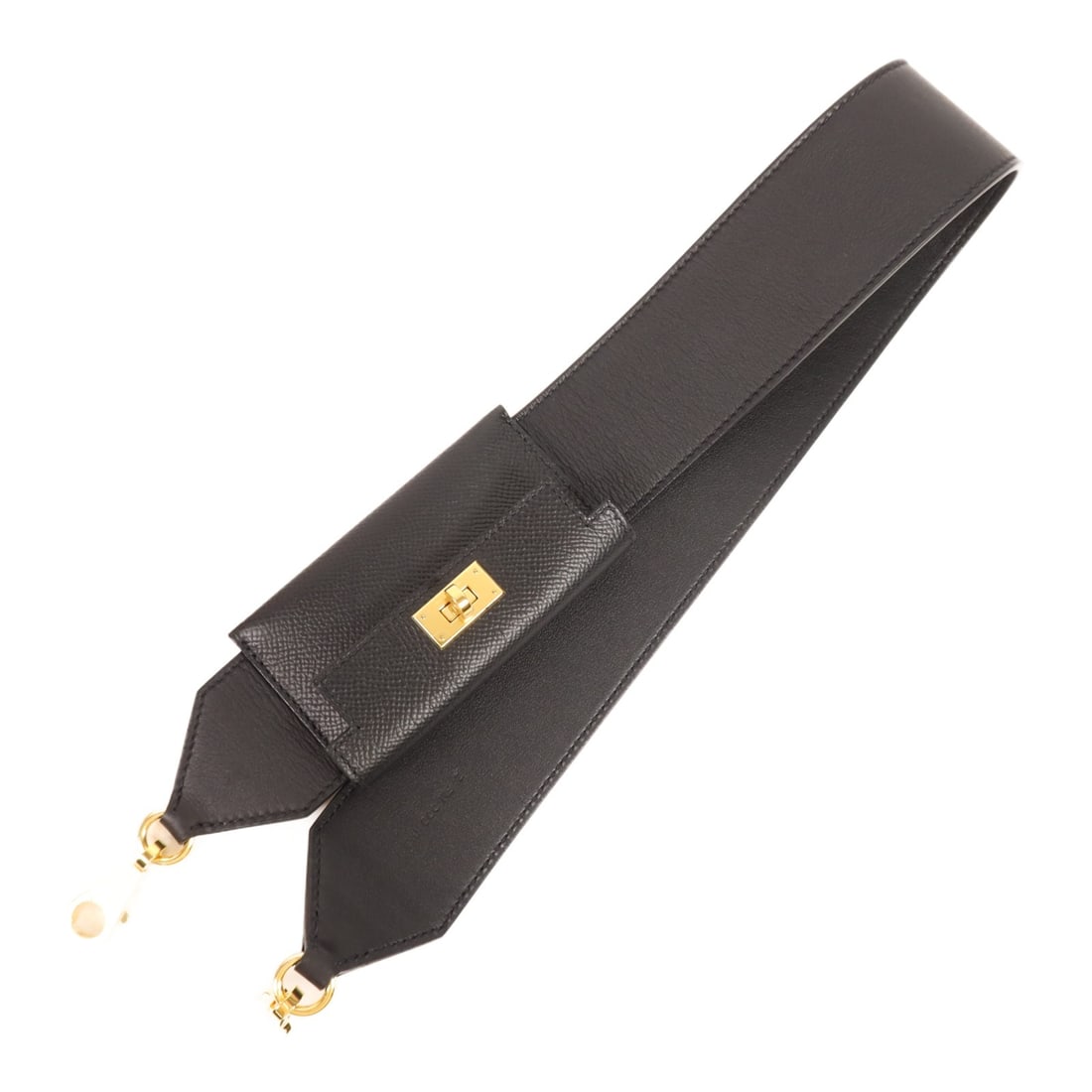 Hermes Kelly Pocket Shoulder Strap Black Epsom Swift Calfskin GHW: Hermes Kelly Pocket Shoulder Strap Black Epsom Swift Calfskin GHW Hermes shoulder strap in black calfskin (cowhide), identified as the Kelly Pocket Strap Shoulder Strap Epsom/Swift Leather Noir Black.