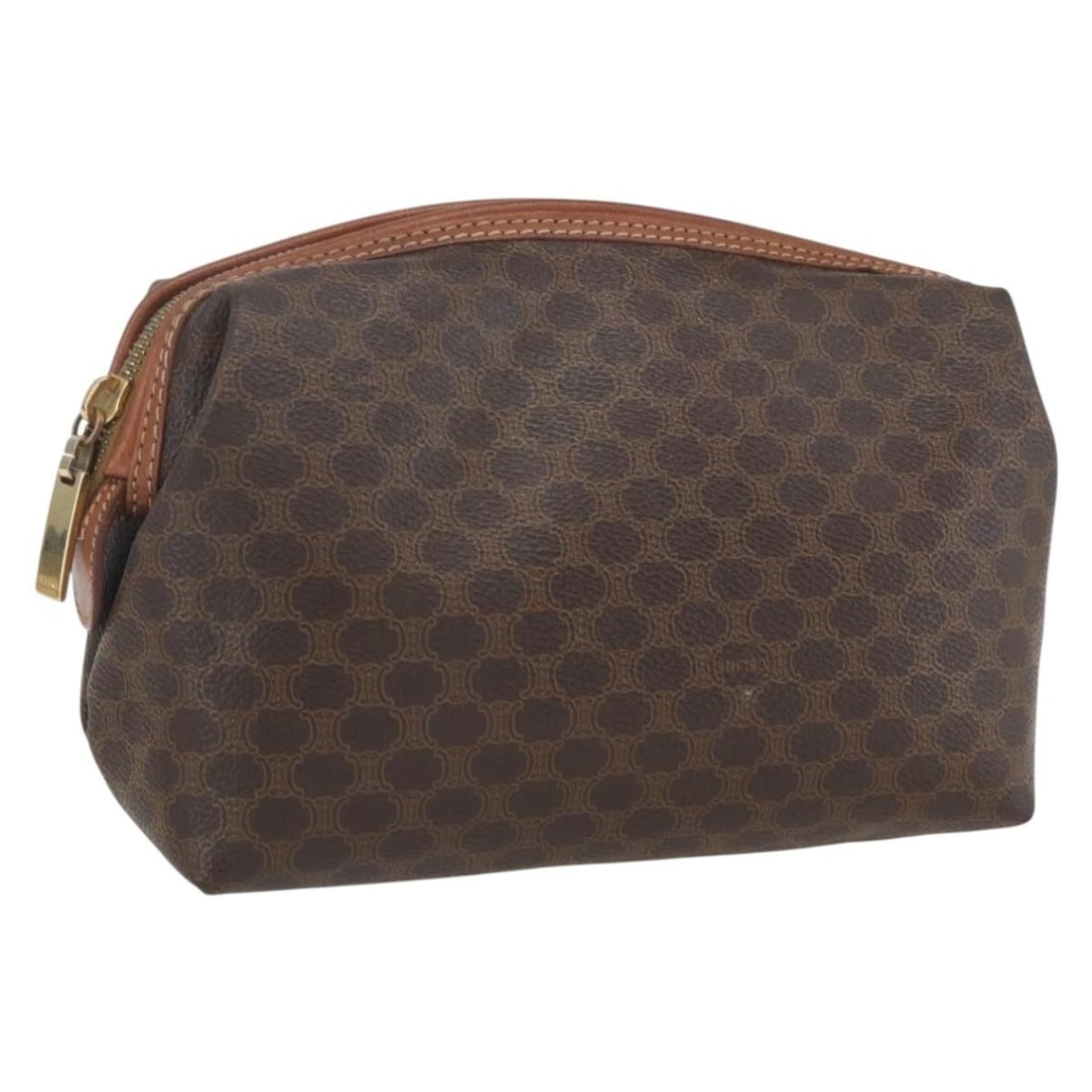Celine Macadam Brown PVC Leather Pouch Gold Tone Women's Accessory: Celine Macadam Brown PVC Leather Pouch Gold Tone Women's Accessory This CELINE Macadam pouch is crafted from brown and gold PVC leather with the signature Macadam canvas. Made in Italy, it is designed